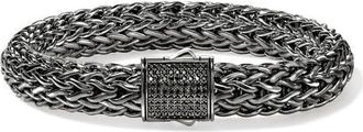 John Hardy Icon Bracelet, Sterling Silver, Pav&eacute;, 10.5mm in Darkened Silver/black Sapphire at Nordstrom, Size X-Large
