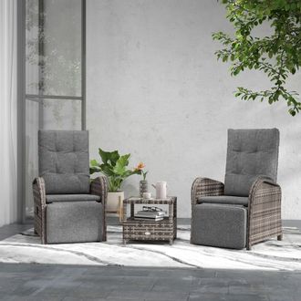 OUTSUNNY 3 PCs Rattan Chaise Lounge Sofa Set w/ Cushion for Patio Yard Porch in Brown