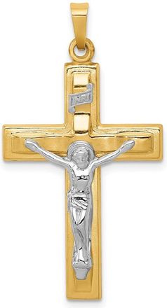 Diamond2Deal 14k Two-tone Gold Polished INRI Crucifix Pendant