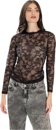 P.A.R.O.S.H. Top met bloemenkant - Dames - Longsleeves - Zwart - S - Tops