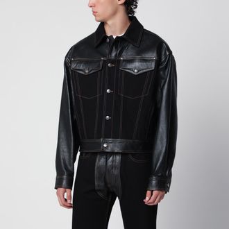 Versace Bomber in denim e pelle nero