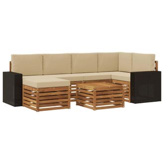 vidaXL Conjunto De Sof&aacute; Seccional Con Coj&iacute;n 7 Pcs Natural Y Beige Vidaxl