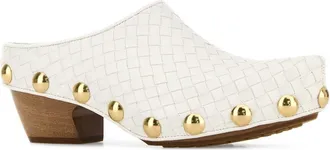 Bottega Veneta Womens Intrecciato Mule White Lamb Heels