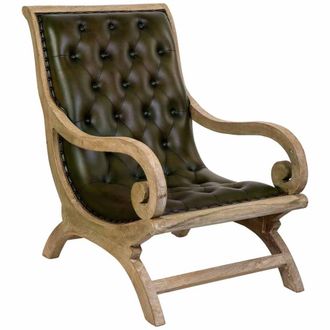 Wanderlust Deco Sill&oacute;n de madera y cuero natural 65x98x94