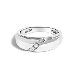 House of Brilliance Mens.925 Sterling Silver 1/6 Cttw 3 Stone Diamond Band Ring