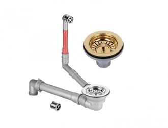 Lira Desag&uuml;e Manual De Fregadero Con Cesta De Oro Blanco Brillante, Ahorra Espacio Con Rebosadero, Di&aacute;metro 90 Mm