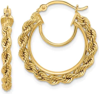 Diamond2Deal 10k Yellow Gold Diamond-cut Rope 2.95mm Hoop Earrings