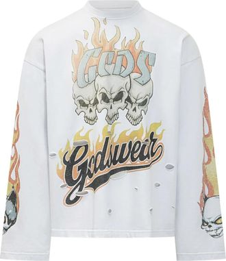 GCDS Riders LS T-shirt - Heren - Sweatshirts - Wit - M - Katoen - Hoodies & sweatvesten