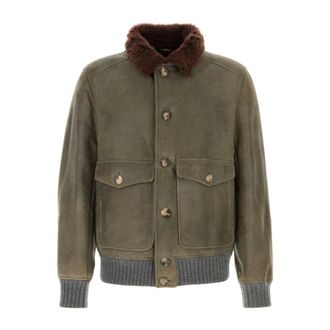 Brunello Cucinelli Bomber in shearling cerato - - Jackets - Uomo - Verde - L