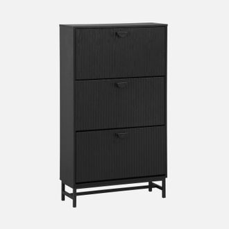 Sweeek Sweeek - Mueble Zapatero Con 3 Puertas Acanaladas, Bazalt, Negro, 25x75x131 Cm