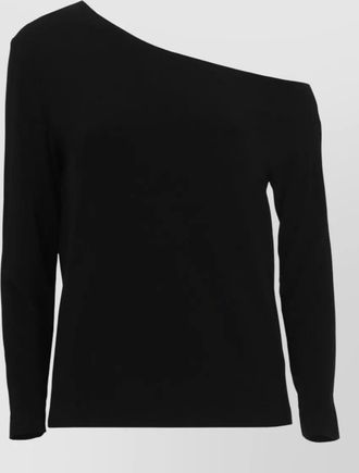 Norma Kamali one shoulder knit top long sleeves fringe