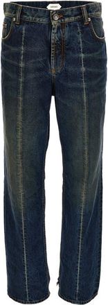 Versace Gender Inclusive Distressed Straight Leg Jeans in Dirty Blue at Nordstrom, Size 31