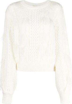 Twinset Blauwe Elegant Sweater met Alpaca Haar - Dames - Ronde hals truien - Wit - S - Wol - Truien & Vesten