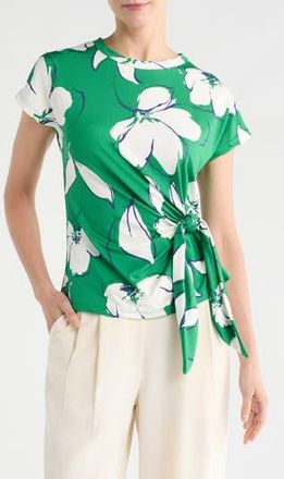 Renee C Floral Short Sleeve Knotted Side Top in Green at Nordstrom Rack, Size X-Small