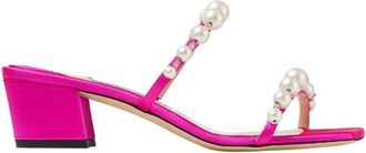 Jimmy Choo London Amara 45 Pearl Embellished Satin Mules, Brand Size 34 ( US Size 4 )