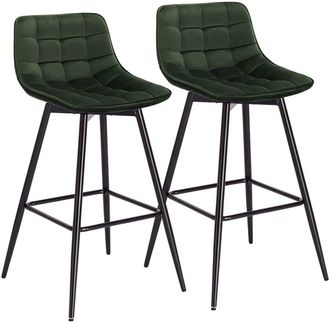 Woltu 2pcs Sgabelli Da Bar Stile Industriale Alta Sedia Cucina Velluto Metallo Verde Scuro - Woltu