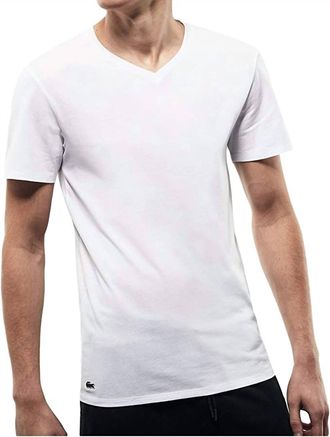 Lacoste Mens Essentials 3-Pack Slim Fit V-Neck T-Shirts In White