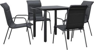 vidaXL Juego De Comedor Para Jard&iacute;n 5 Piezas Acero Y Textilene Negro Vidaxl