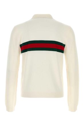 Gucci Mens Ivory Cashmere Polo Shirt Offwhitegreenred Exterior Exterior: T-shirts And Polos