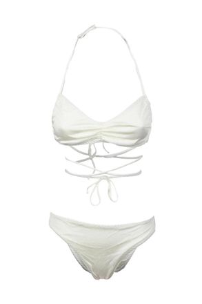 Liviana Conti Fluid-Texture White Bikini With Halter Neck And Intricate Straps
