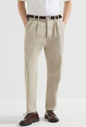 Brunello Cucinelli Garment-dyed denim iconic fit five-pocket trousers with double pleats in White at Nordstrom, Size 54