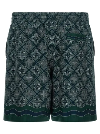 Casablanca Radiating Monogram Silk Twill Bermuda Shorts - Green