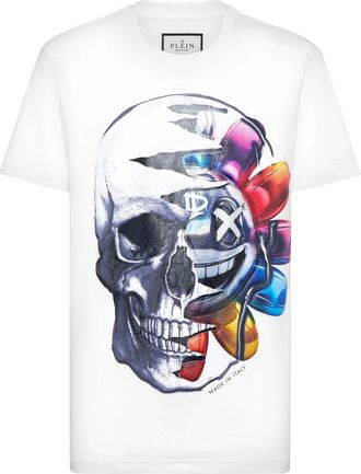Philipp Plein Tops, Heren, Wit, XL, Katoen, T-shirt Ronde Hals