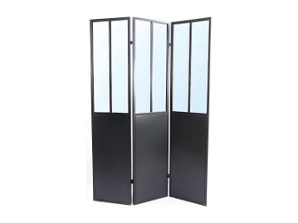Vente-Unique Biombo espejo atelier industrial COVENTRY - metal - Alt. 180 x Ancho 122 cm - Negro