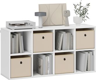 OEM Estanter&iacute;a De 8 Cubos Con 4 Cajones De Tela Horizontal O Vertical Para Sal&oacute;n Dormitorio 105,9x30x53,7 Cm Blanco Y Beige