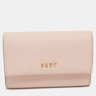 DKNY Dkny Pink Saffiano Leather Flap Compact Wallet