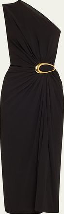Bottega Veneta One-Shoulder Crepe Viscose Jersey Buckled Dress