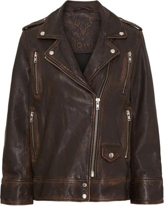 Notyz Oversized Biker Skind Walnoot Zilveren Jas - Dames - Leren en Su&egrave;de Jassen - Bruin - M - Leer - Jassen