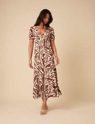 Nobody's Child Brown Zebra Print Ella Midi Dess