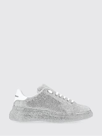 Philipp Plein Silver Leather Low-Top Sneakers with Rhinestone Application