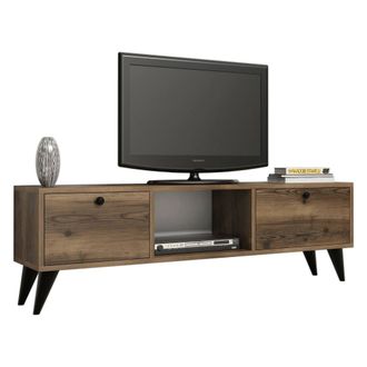 Dmora Dmora - Mueble De Televisi&oacute;n Atropos, Aparador De Sal&oacute;n, Mueble Bajo Para Tv, Base De Pared Equipada, 138x30 H43 Cm, Nogal Y Negro