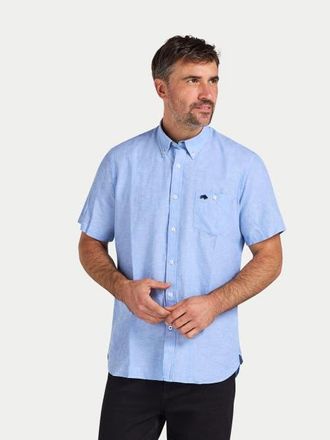Raging Bull Short Sleeve Linen Blend Shirt in Sky Blue at Nordstrom, Size X-Large