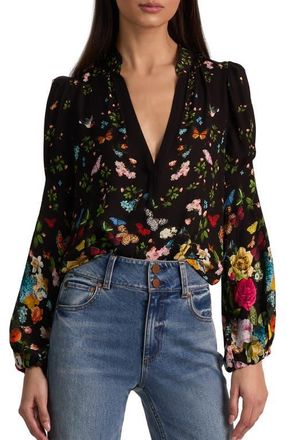 Alice & Olivia Helen Floral Top in Solar Strength Black at Nordstrom, Size X-Small
