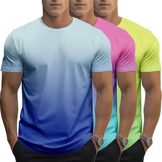 Generic 3 Pack Mens Gradient Color T-Shirt, Short Sleeve Crewneck, Summer Short Sleeved Round Neck Gradient T-Shirt (UK, Alpha, XXL, Regular, Regular, 8)