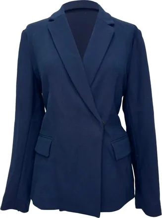 Msgm Double-Breasted Belted Blazer in Navy Blue Wool