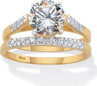 Palm Beach Jewelry 2.24 Cttw. Round-Cut CZ Two-Tone Gold-Plated Silver 2 Piece Bridal Ring Set