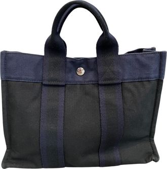 Herm&egrave;s Navy Canvas Handbag Tote Bag (Pre-Owned)
