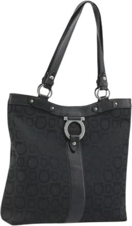 Ferragamo Pre-owned Canvas Tote Bag - Dames - Vintage Shopper - Zwart - ONE Size - Leer - Vintage