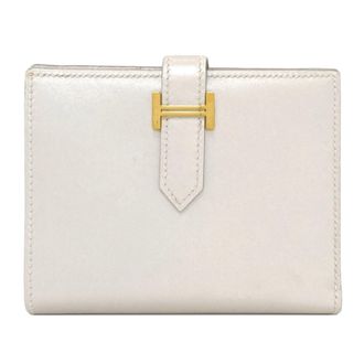 Herm&egrave;s Silver Box Calf Leather Wallet (Bi-Fold) (Pre-Owned)