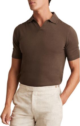 Reiss Duchie Johnny Collar Short Sleeve Wool Polo Sweater in Camel Brown at Nordstrom, Size Xx-Large