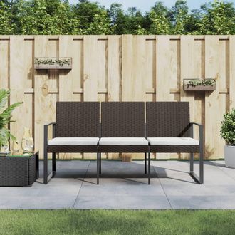 vidaXL Banco De Jard&iacute;n 3 Plazas Con Cojines Pp Aspecto De Rat&aacute;n Marr&oacute;n Vidaxl