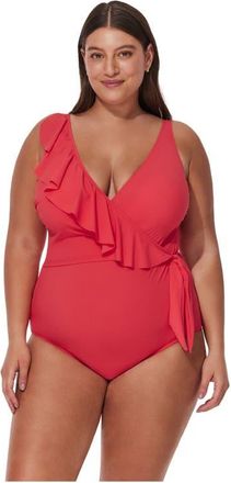 Gottex Tutti Frutti Plus Size Ruffle Surplice One Piece in Coral at Nordstrom, Size 16