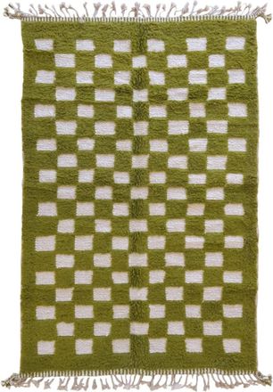 AFK Living Alfombra bereber marroquí de lana verde a cuadros 184 x 288 cm