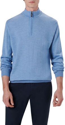 Bugatchi Water Repellent Merino Wool Quarter-Zip Pullover in Air Blue at Nordstrom Rack, Size Xx-Large