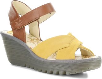 FLY London Yorg Ankle Strap Platform Wedge Sandal in Bumblebeetan at Nordstrom, Size 10-10.5Us