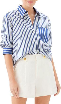 Fifteen Twenty Leighton Ruched Sleeve Stripe Shirt in Indigo at Nordstrom, Size X-Small